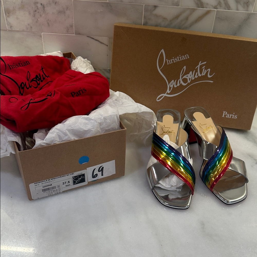 Christian Louboutin Silver Heels with Rainbow Stripes